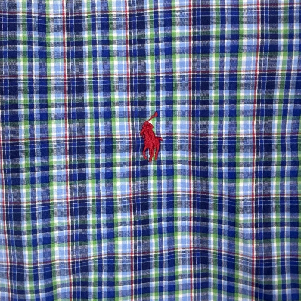 Polo Ralph Lauren Button Down Shirt Mens Large Blue Green Plaid Classic Fit